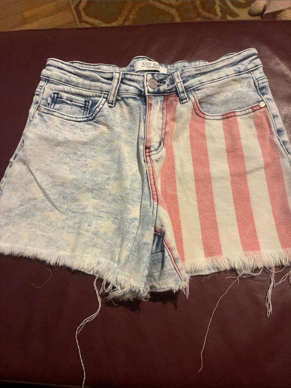 Judy Blue Light Blue Denim Shorts with Pink Stripe Panel